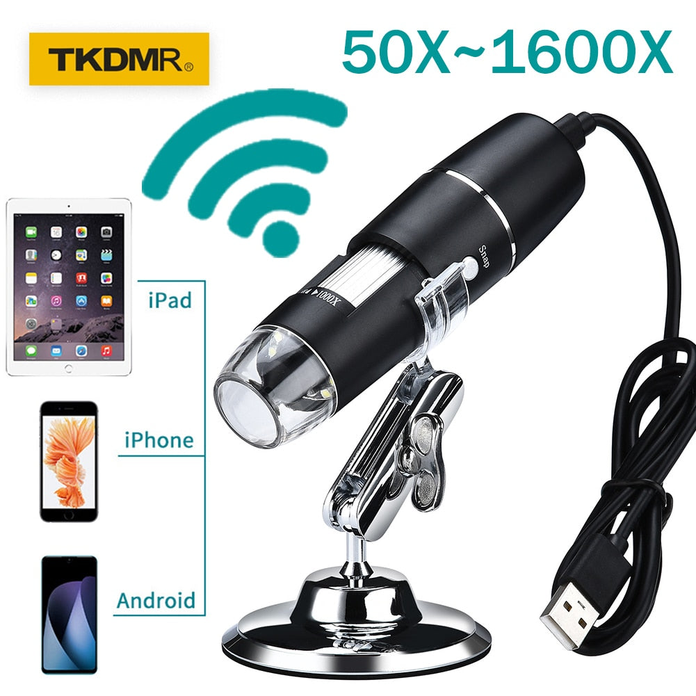 1600X 1000X Wifi Electronic Handheld Portable Digital USB Interface Electron Stereo Microscopes 8 LED Bracket For Android IOS PC