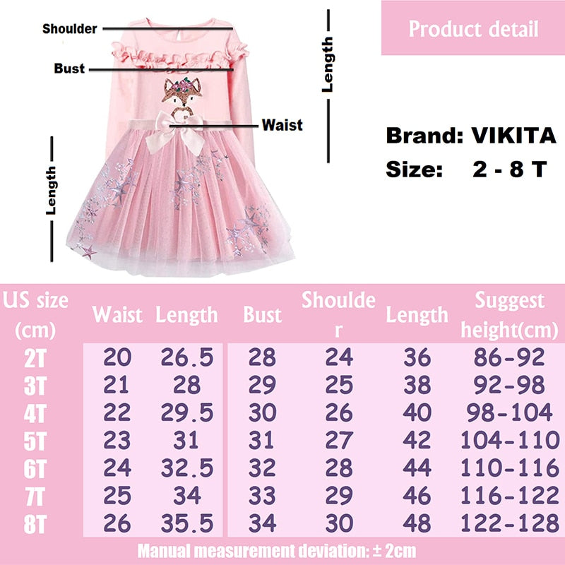 VIKITA Children Clothing Autumn Toddler Girls Clothes T-shirt+ Layered Skirt 2pc Outfit Suit Kids Clothes Girls Clothing Sets