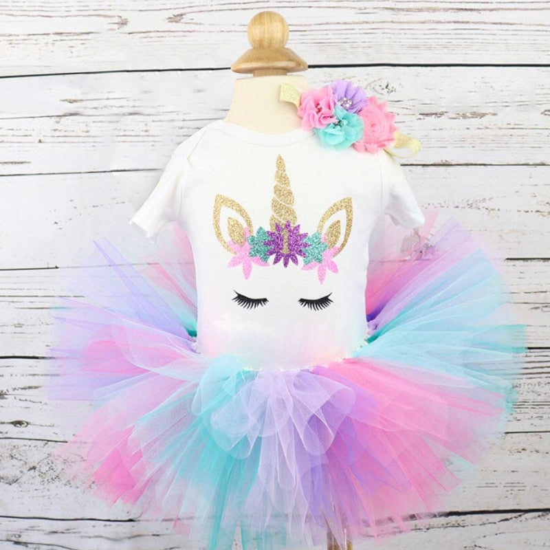 1 Year Baby Girl Clothes Unicorn Party tutu Girls Dress Newborn Baby Girls 1st Birthday Outfits Toddler Girls Boutique Clothing