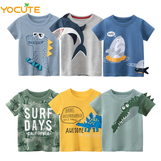Yocute Children's T-shirt Summer 2022 New Kids Clothing Cotton Boys Clothes Casual Style Cartoon Dragon Boy Oversized T-shirt