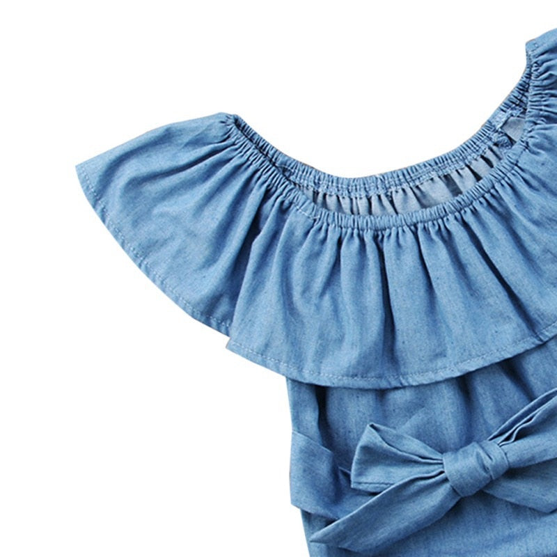 Summer Cute Baby Girls Romper Denim Rompers Set Sleeveless Jumpsuit With Headband 0-24M Children Kids Clothes Hot