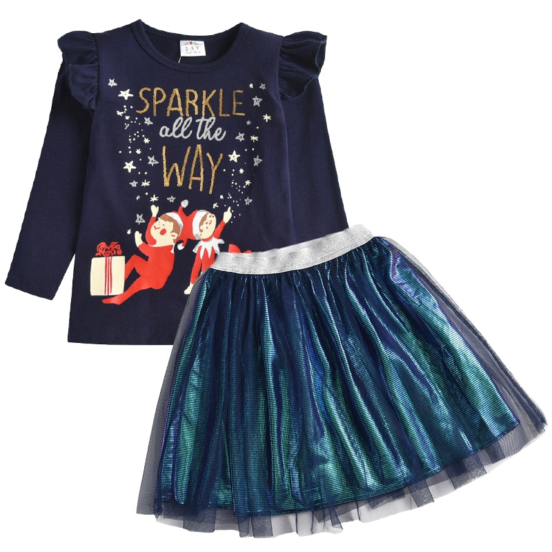 VIKITA Children Clothing Autumn Toddler Girls Clothes T-shirt+ Layered Skirt 2pc Outfit Suit Kids Clothes Girls Clothing Sets