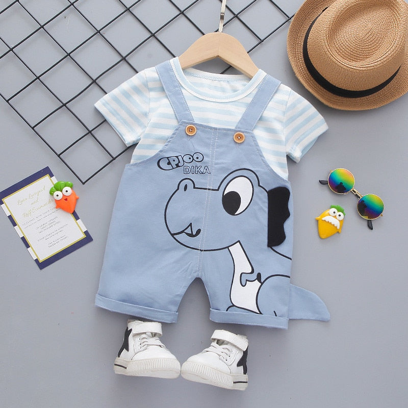 Summer Baby Short Sleeve Clothing Boys and Girls Cotton Tracksuit Striped Top+Overalls For Toddler Children Casual Clothing