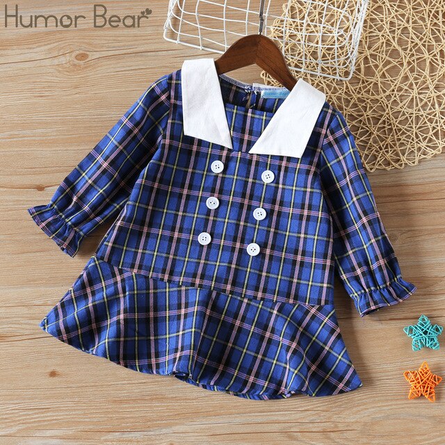Humor Bear Girls&#39; Dresses 2022 Autumn New Style Children Baby Kids Clothing Loose Ruffle Splicing Girl Fashionable Dress