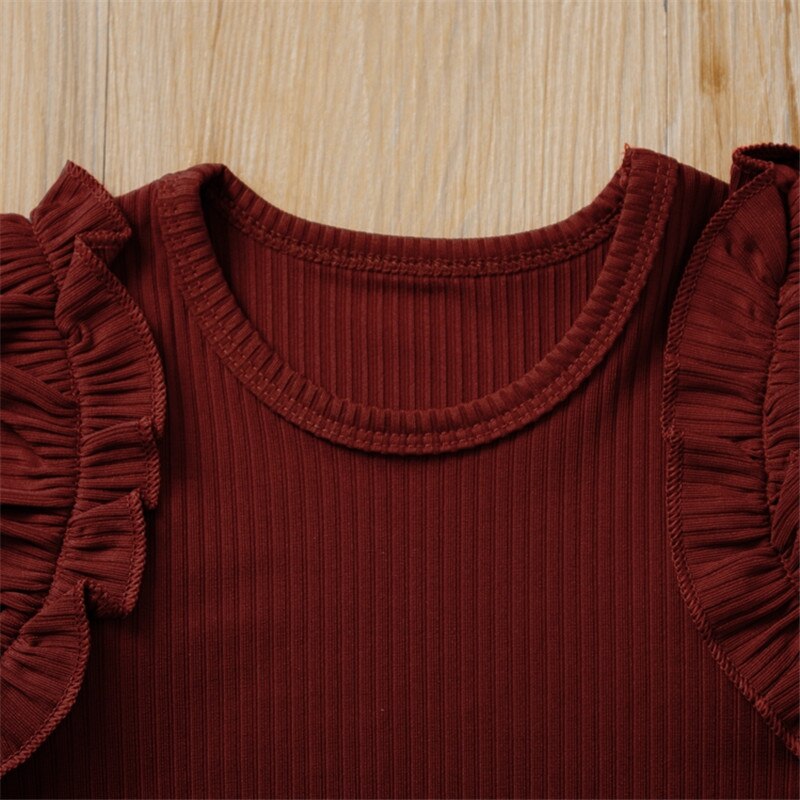 0-18M  Newborn Baby Girl Ribbed Knitted Cotton Romper Ruffles Jumpsuit Headband 2Pcs Outfits