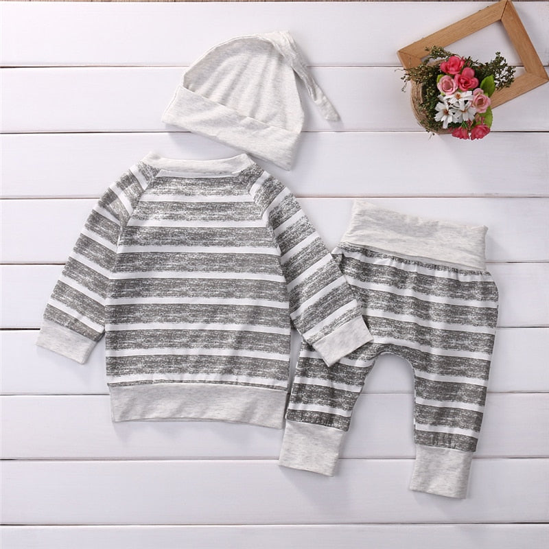 2019 Winter Set Baby Newborn Baby Boy Girl Clothes Stripe Pullover Tops Pants Hat Clothes 3PCS Outfits Set vetement enfant fille