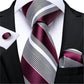 Fashion Striped Tie For Men Red Wine White Silk Wedding Tie Hanky Cufflink Gift Tie Set DiBanGu Novelty Design Business MJ-7337