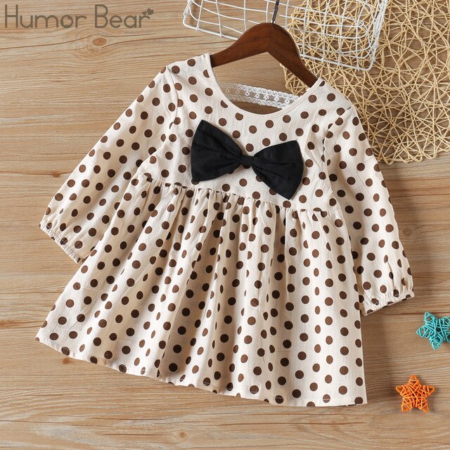 Humor Bear Girls&#39; Dresses 2022 Autumn New Style Children Baby Kids Clothing Loose Ruffle Splicing Girl Fashionable Dress