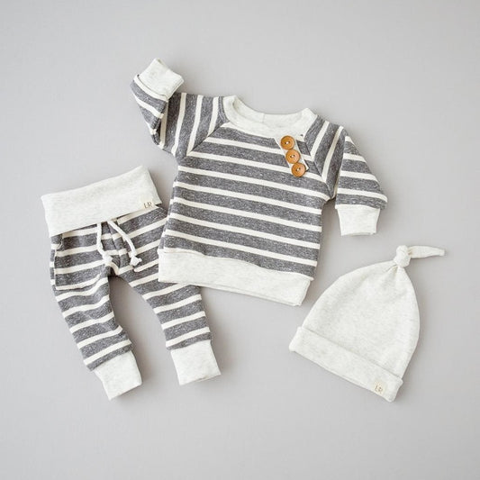 2019 Winter Set Baby Newborn Baby Boy Girl Clothes Stripe Pullover Tops Pants Hat Clothes 3PCS Outfits Set vetement enfant fille