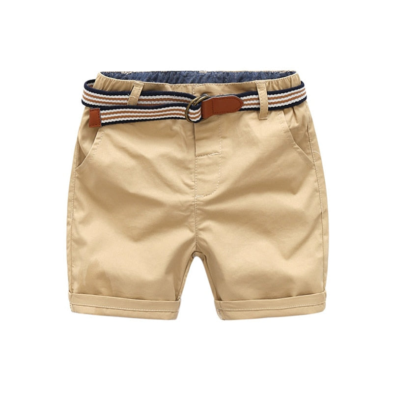 2021 Summer 3-10 Years Cotton Navy Blue Khaki Blue Green Solid Color Children'S Running Sports Boy Shorts Kids With Leather Belt