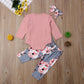 Newborn Kids Baby Girls Flower Top Romper Long Pants Headband Outfits Clothes Ruffles Outfits Set roupa infantil