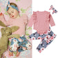 Newborn Kids Baby Girls Flower Top Romper Long Pants Headband Outfits Clothes Ruffles Outfits Set roupa infantil