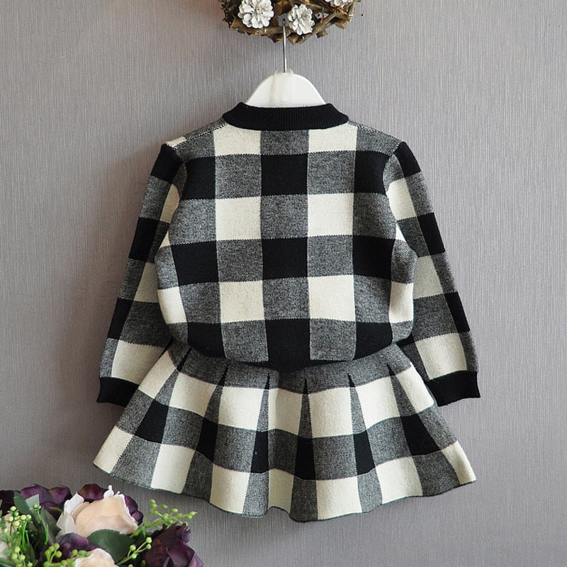 Humor Bear Autumn New Girls Clothing Sets Casual Long Sleeve Plaid Jackets+Skits 2Pcs Suits for Kids Set