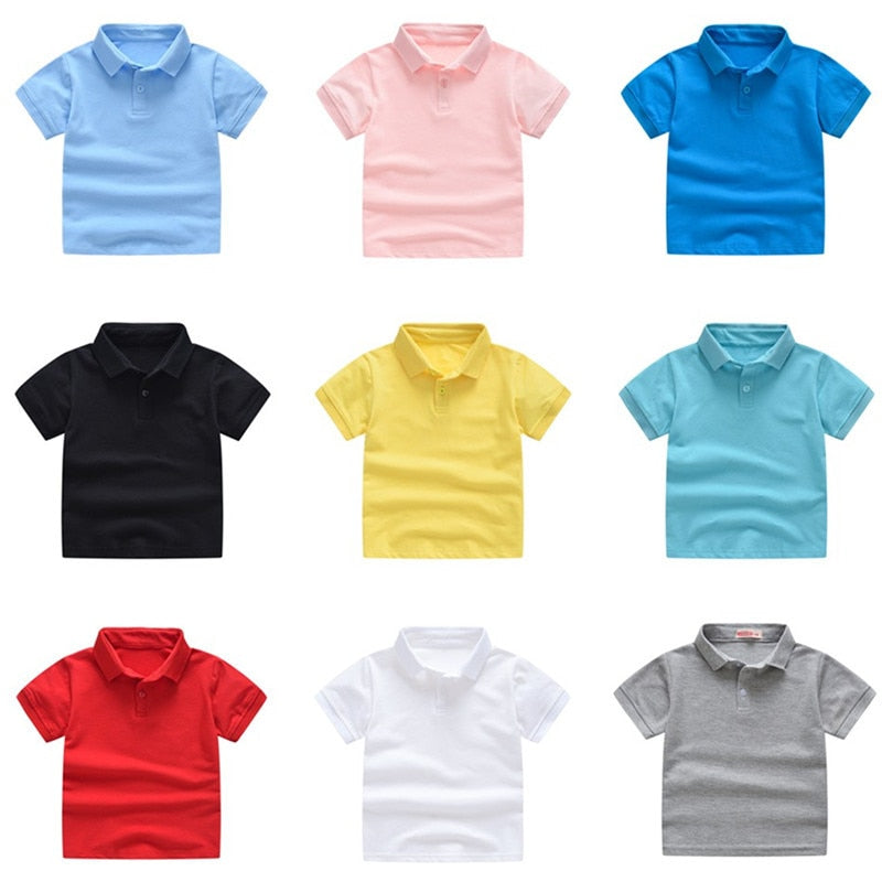 2021 New Children&#39;s Summer Cotton Short Sleeved Shirt Baby Boys Girls Solid Color Polo Shirt 2-7Y Kids Brand Polo Clothes Out