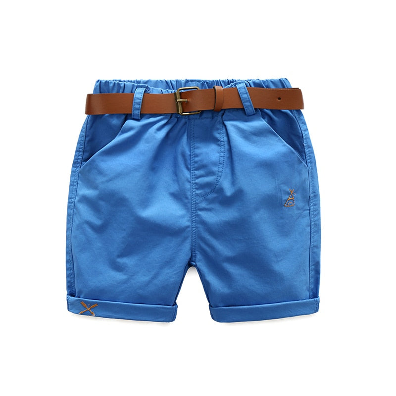 2021 Summer 3-10 Years Cotton Navy Blue Khaki Blue Green Solid Color Children'S Running Sports Boy Shorts Kids With Leather Belt