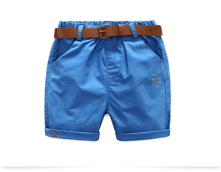 2021 Summer 3-10 Years Cotton Navy Blue Khaki Blue Green Solid Color Children'S Running Sports Boy Shorts Kids With Leather Belt