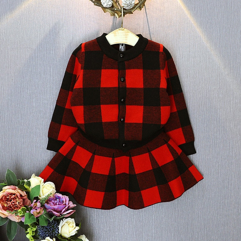 Humor Bear Autumn New Girls Clothing Sets Casual Long Sleeve Plaid Jackets+Skits 2Pcs Suits for Kids Set