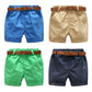 2021 Summer 3-10 Years Cotton Navy Blue Khaki Blue Green Solid Color Children'S Running Sports Boy Shorts Kids With Leather Belt
