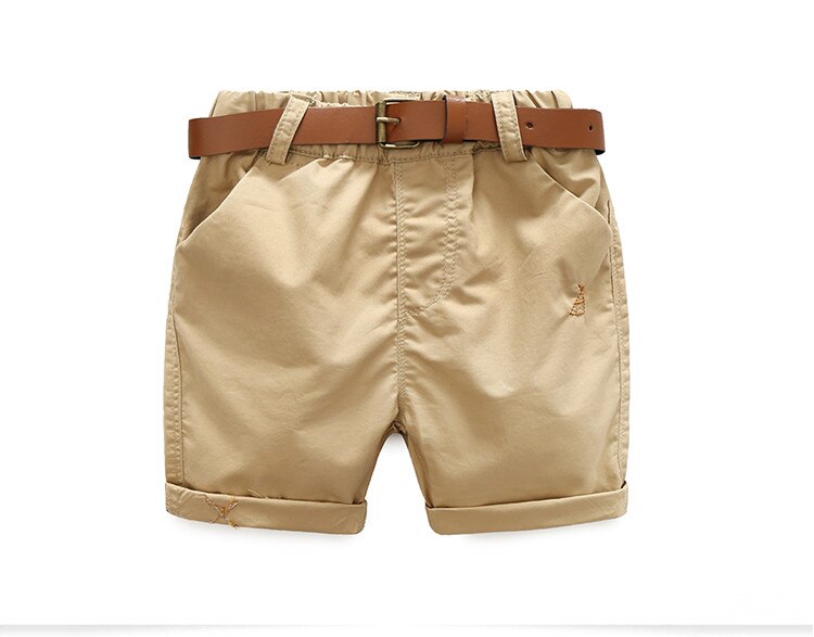 2021 Summer 3-10 Years Cotton Navy Blue Khaki Blue Green Solid Color Children'S Running Sports Boy Shorts Kids With Leather Belt