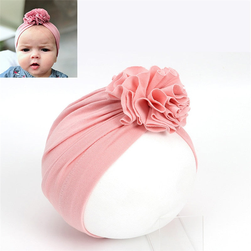 New Fashion Flower Baby Hat Newborn Elastic Baby Turban Hats for Girls 10 Colors Cotton Infant Beanie Cap 1 PC