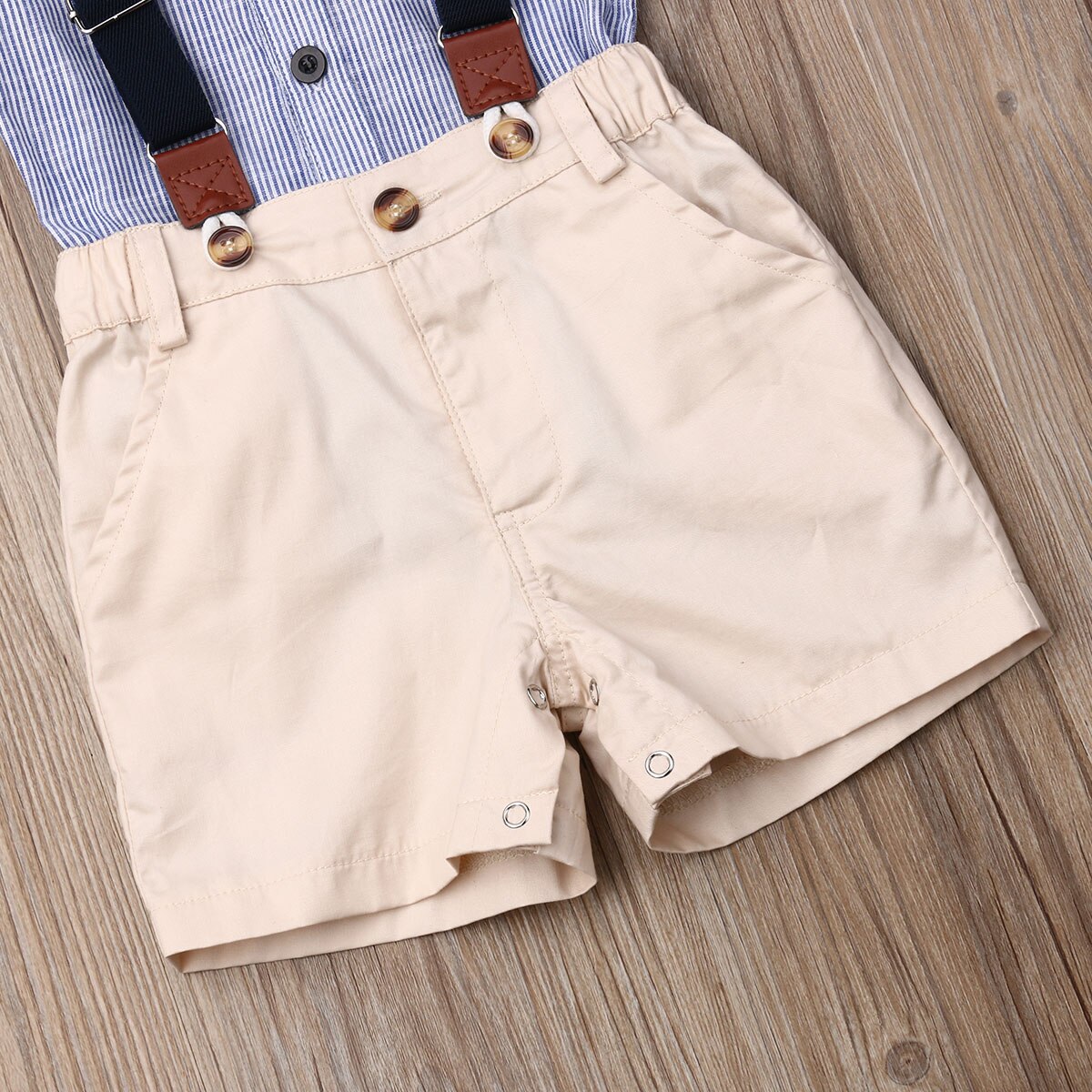 Newborn Baby Boy Clothes Short Sleeve Striped Bow Tie Romper Suspender Shorts Overalls 2PCS Summer Clothing Set