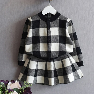 Humor Bear Autumn New Girls Clothing Sets Casual Long Sleeve Plaid Jackets+Skits 2Pcs Suits for Kids Set