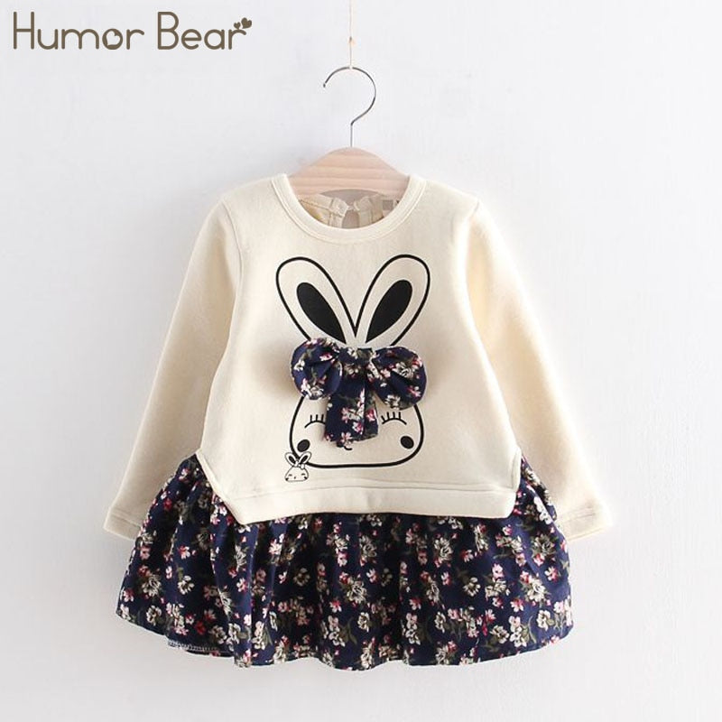 Humor Bear Girls Dress Summer Autumn Flower Princess Dress Toddler Girl Clothes Children Clothing Cute Animal Baby Girls Dresses