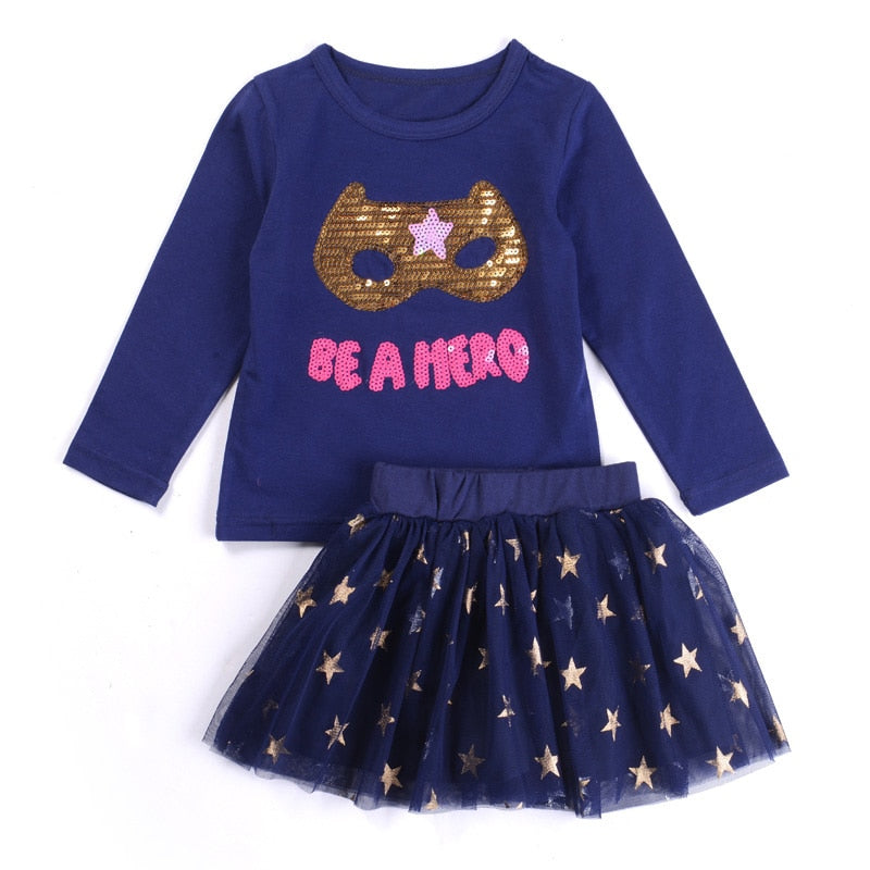 Humor Bear Autumn Baby Girl Clothes Cat Cartoon Long-Sleeve T-Shirt + Stripe Pants Suit Girls Clothing Set Children Clothing
