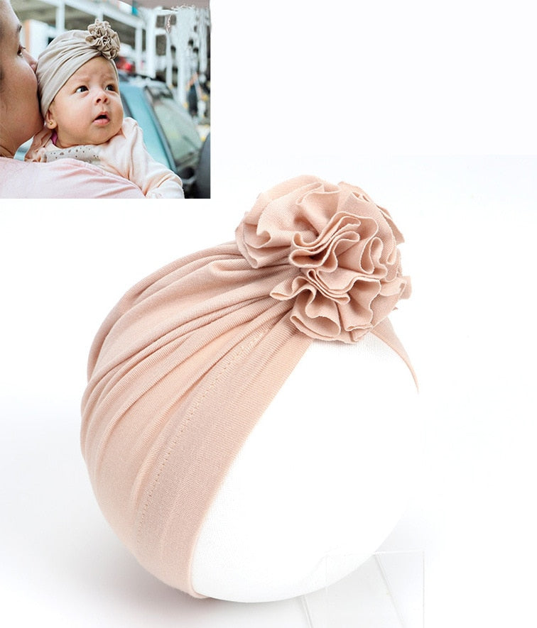 New Fashion Flower Baby Hat Newborn Elastic Baby Turban Hats for Girls 10 Colors Cotton Infant Beanie Cap 1 PC