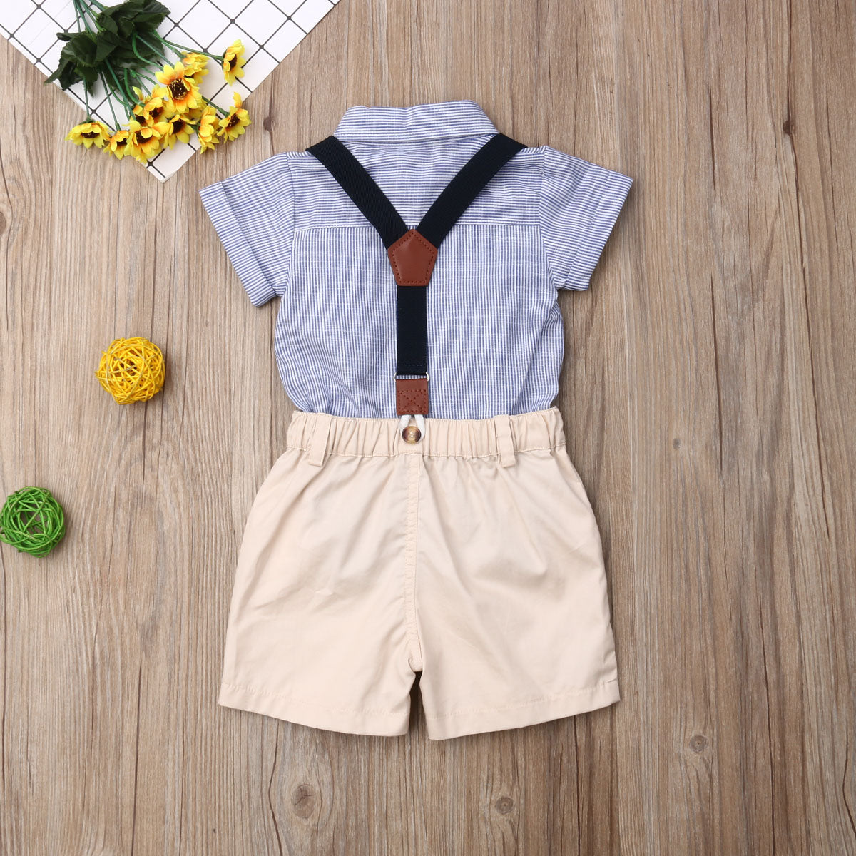 Newborn Baby Boy Clothes Short Sleeve Striped Bow Tie Romper Suspender Shorts Overalls 2PCS Summer Clothing Set