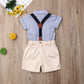 Newborn Baby Boy Clothes Short Sleeve Striped Bow Tie Romper Suspender Shorts Overalls 2PCS Summer Clothing Set