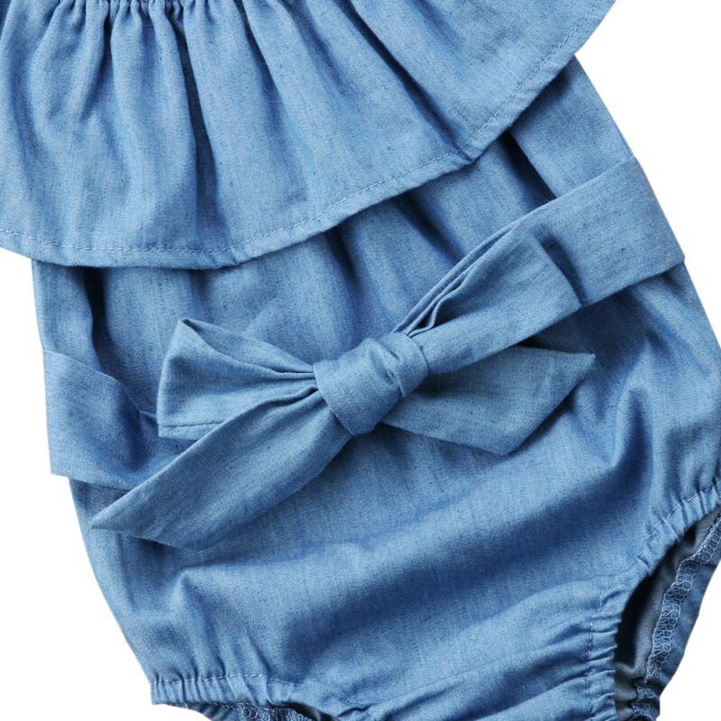 Summer Cute Baby Girls Romper Denim Rompers Set Sleeveless Jumpsuit With Headband 0-24M Children Kids Clothes Hot