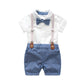 Baby Boys Bow Formal Romper Clothes Suits Gentleman Party Suit Soft Cotton Solid Jumpsuit + Suspender Pants Infant Toddler Set 1