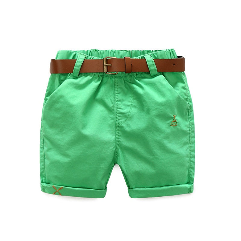 2021 Summer 3-10 Years Cotton Navy Blue Khaki Blue Green Solid Color Children'S Running Sports Boy Shorts Kids With Leather Belt
