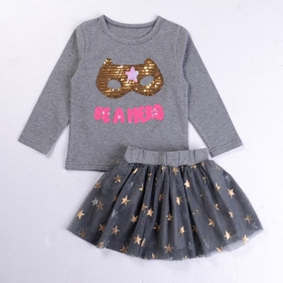 Humor Bear Autumn Baby Girl Clothes Cat Cartoon Long-Sleeve T-Shirt + Stripe Pants Suit Girls Clothing Set Children Clothing