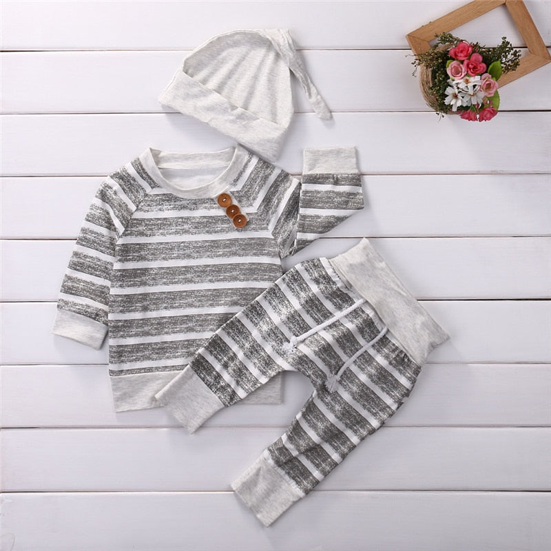 2019 Winter Set Baby Newborn Baby Boy Girl Clothes Stripe Pullover Tops Pants Hat Clothes 3PCS Outfits Set vetement enfant fille