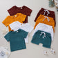 0-4Y Boys Girls Clothing Sets Summer Solid Cotton Linen T-shirts+Elasctic Shorts Kids Clothes Casual Clothing Sets for Children