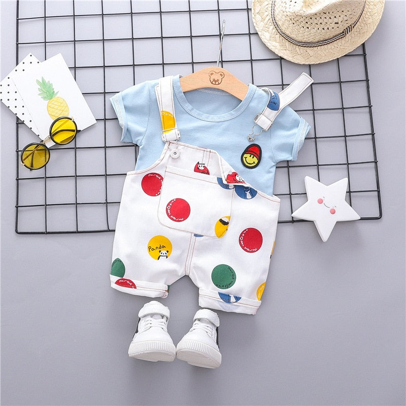 Summer Baby Short Sleeve Clothing Boys and Girls Cotton Tracksuit Striped Top+Overalls For Toddler Children Casual Clothing