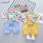 Summer Baby Short Sleeve Clothing Boys and Girls Cotton Tracksuit Striped Top+Overalls For Toddler Children Casual Clothing