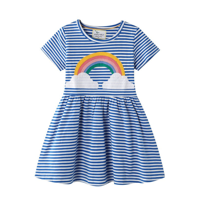 Jumping Meters 2-7T Princess Baby Dresses Applique Rainbow Cute Party Girls Tutu Dresses Cotton Stripe Children&#39;s Girls Dress