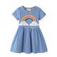 Jumping Meters 2-7T Princess Baby Dresses Applique Rainbow Cute Party Girls Tutu Dresses Cotton Stripe Children&#39;s Girls Dress