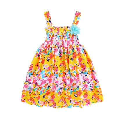 Mudkingdom Toddler Girl Summer Dress Cotton Floral Smocked Dresses for Baby Girls Sundress Cute Little Kids Jumper Dress