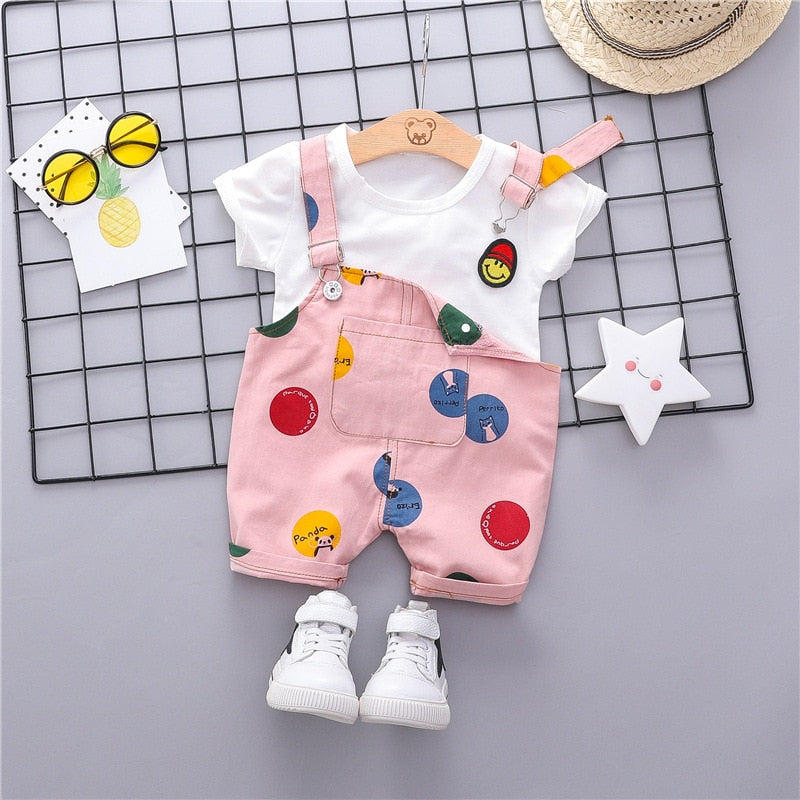Summer Baby Short Sleeve Clothing Boys and Girls Cotton Tracksuit Striped Top+Overalls For Toddler Children Casual Clothing