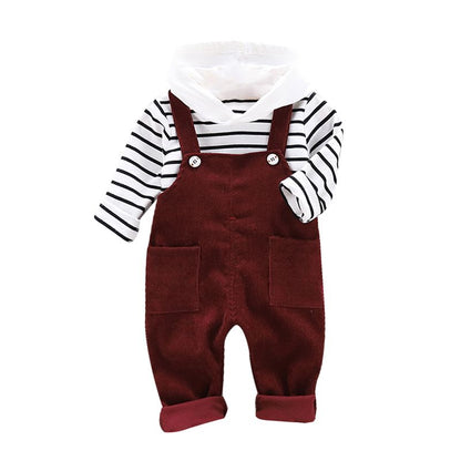 Autumn Baby Boy Clothes 2pcs Long Sleeve Striped Hoodie Sweatshirt+Strap Trousers Pants Casual Baby Clothes Sets