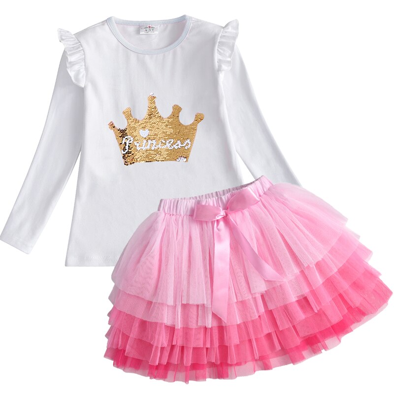 VIKITA Children Clothing Autumn Toddler Girls Clothes T-shirt+ Layered Skirt 2pc Outfit Suit Kids Clothes Girls Clothing Sets