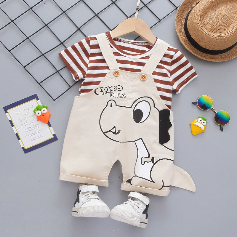 Summer Baby Short Sleeve Clothing Boys and Girls Cotton Tracksuit Striped Top+Overalls For Toddler Children Casual Clothing