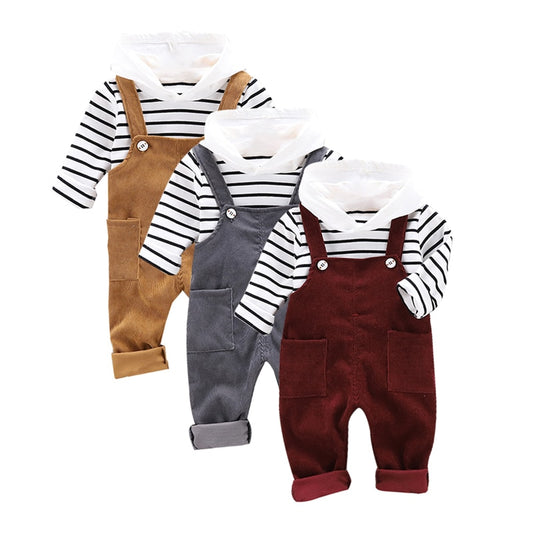 Autumn Baby Boy Clothes 2pcs Long Sleeve Striped Hoodie Sweatshirt+Strap Trousers Pants Casual Baby Clothes Sets