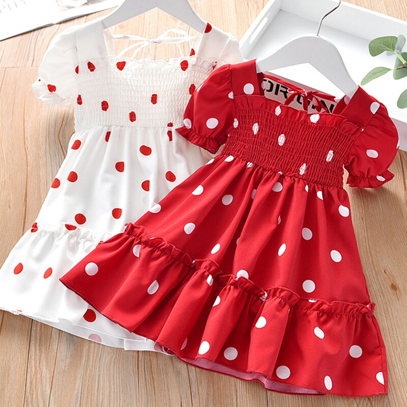 2021 2-7Y Kids Girls Dress Summer Girls Sleeveless Chiffon Polka Dot Dress Princess Dress For Girl Children Clothing