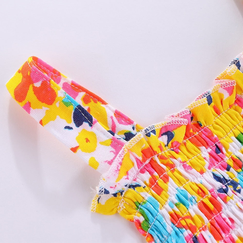 Mudkingdom Toddler Girl Summer Dress Cotton Floral Smocked Dresses for Baby Girls Sundress Cute Little Kids Jumper Dress