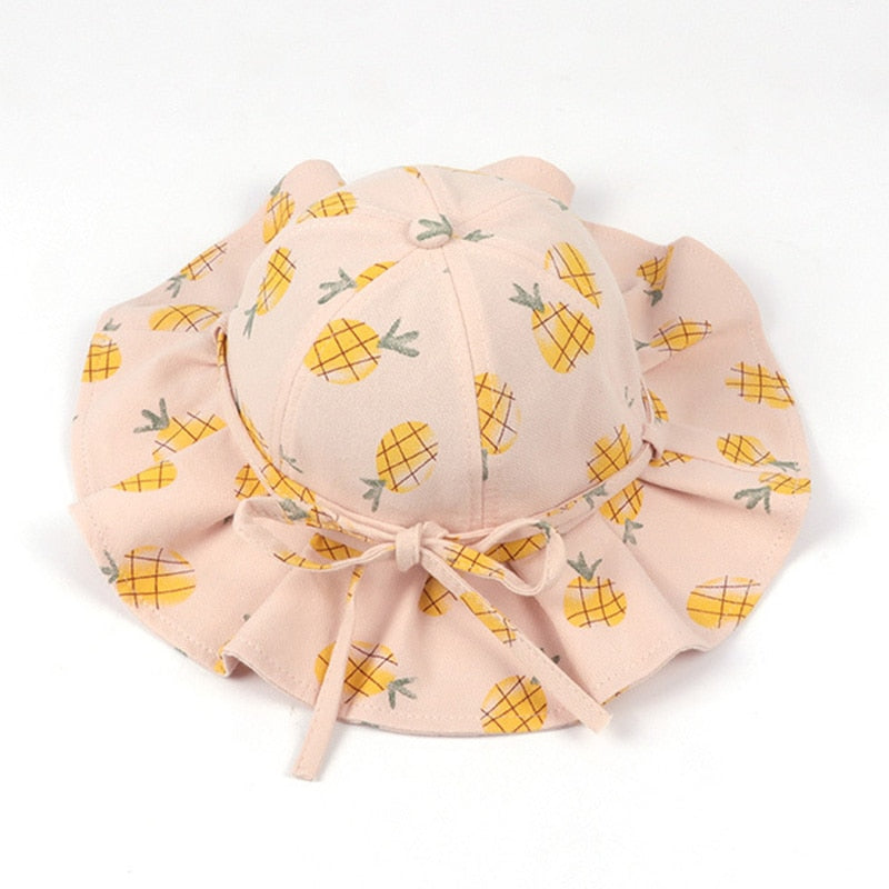 Cute Summer Baby Girl Bucket Hat Print Outdoor Bowknot Kids Girl Sun Hat Children Intant Toddler Panama Beach Cap